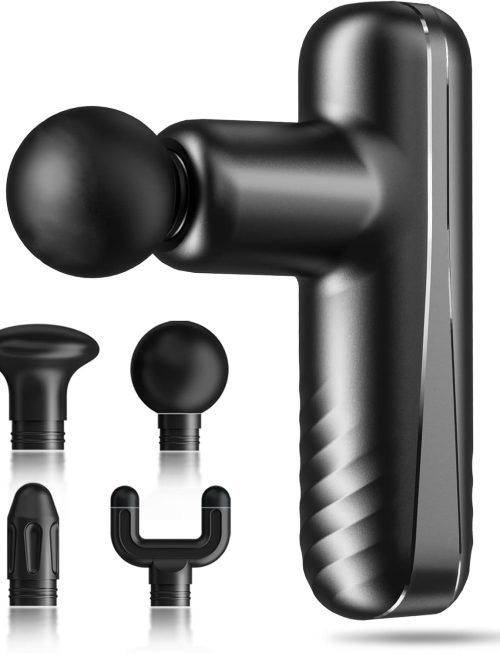 Mini Massage Gun for Deep Tissue Percussion - Portable Handheld Massager for Muscle Relaxation with 4 Massage Heads High-Intensity Vibration Rechargeable Small Massage Gun
