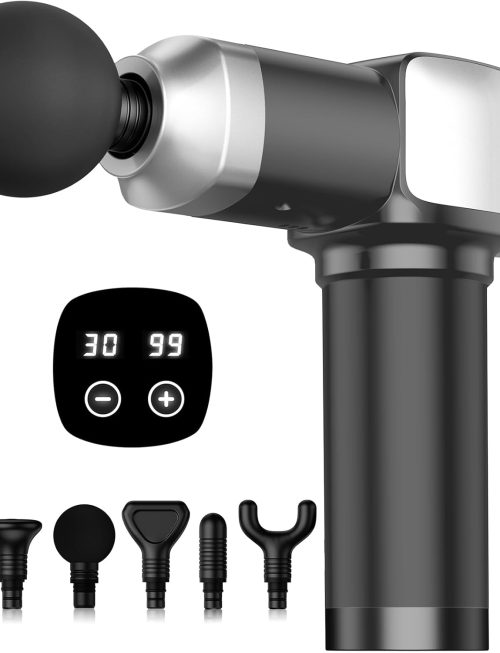 Massage Gun Deep Tissue, Handheld Percussion Muscle Massager for Back, Neck & Shoulder Pain Relief, Portable Electric Back Massager with 30 Speed Levels & 6 Massage Heads, Gift for Men Women