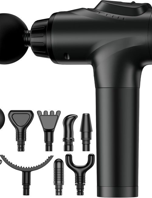 Massage Gun, Muscle Massage Gun for Athletes Handheld Electric Deep Tissue Back Massager, Percussion Massage Device for Pain Relief with 30 Speed Levels 9 Heads Black