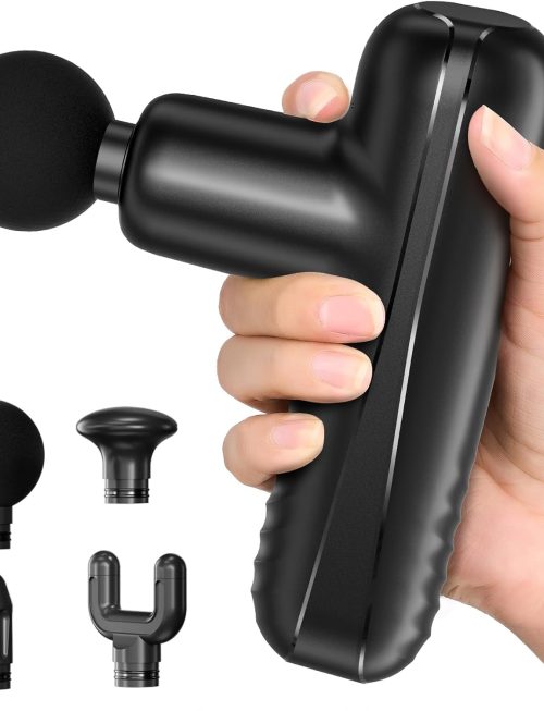 Mini Massage Gun, Powerful Handheld Muscle Massager for Muscle Relaxation, Deep Tissue Percussion Small Massage Gun Travel Massager with 4 Massage Heads Silent Brushless Motor, Black