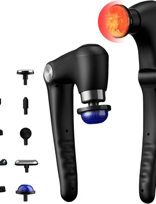 Massage Gun with 10 Replacement Heads, Massage Gun with Heat, Back Massager for Pain Relief Deep Tissue, Massager for Shoulder & Back Muscle Recovery, (Black)