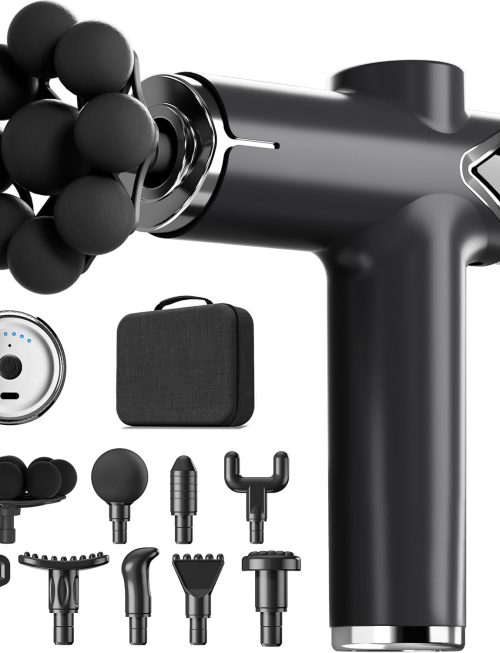 Massage Gun, Deep Tissue Massager Gun for Pain Relief, Back Massage with 9 Massage Heads and 6 Speeds, Percussion Massager for Athletes, Gifts for Women Men Father's Day, Black