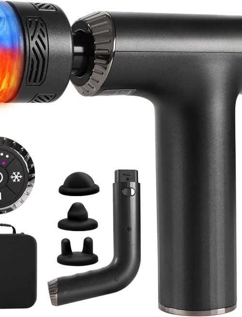 Massage Gun with Heat and Cold, 2 in 1 Portable Mini Muscle Massager with Extended Handle, Handheld Electric Percussion Deep Massager Tissue Massage Gun for for Home Gym